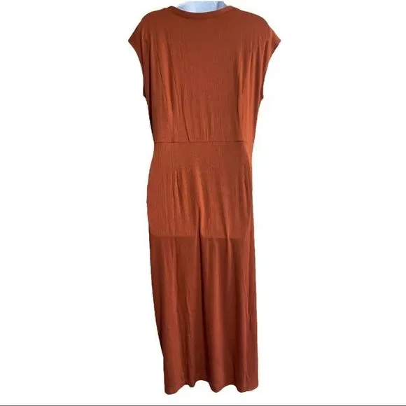 NWT LOFT Rust Orange Henley Twist Midi Dress L - Picture 5 of 10